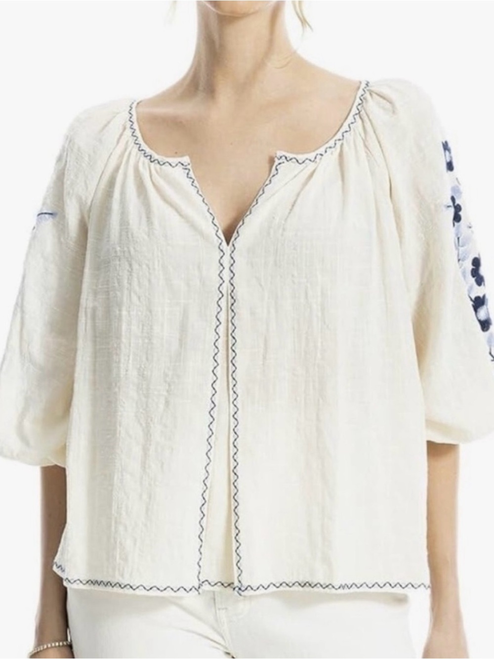 Max Studio Peasant Blouse with Embroidery